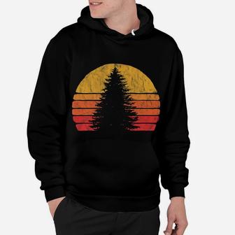 Retro Sun Minimalist Pine Tree Design - Graphic 80'S Hoodie | Crazezy CA