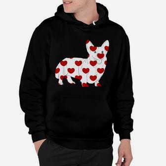 Romantic Corgi Dog With Red Hearts Print Valentines Day Hoodie - Monsterry