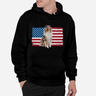 Rough Collie Dad American Flag Collie Dog Lover Owner Funny Sweatshirt Hoodie | Crazezy