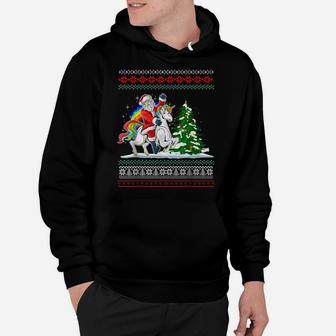 Santa Claus Riding On A Unicorn Ugly Christmas Funny Hoodie | Crazezy UK