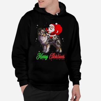 Santa Riding Miniature Australian Shepherd Christmas Sweatshirt Hoodie | Crazezy
