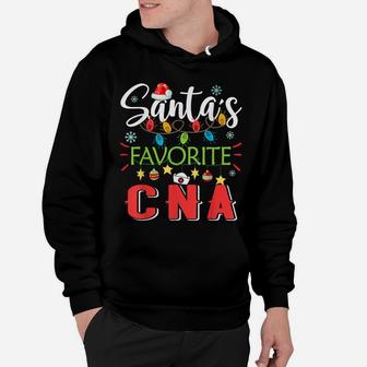 Santa's Favorite Cna Nurse Xmas Light Santa Hat Christmas Hoodie | Crazezy