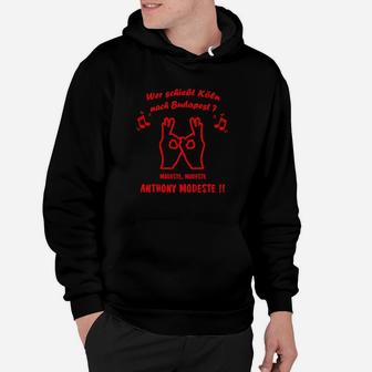 Schwarz-Rotes Anthony Modeste II Fan-Hoodie mit Slogan, Handzeichen Design - Seseable