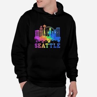 Seattle Washington Skyline Watercolor Souvenir Gift Seattle Hoodie - Thegiftio UK