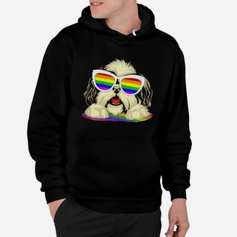 Shih Tzu Dog Gay Pride Flag Sunglasses Lgbt Dog Lovers Hoodie - Monsterry