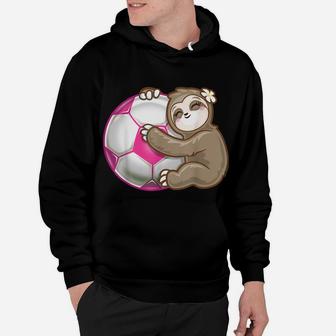 Sloth Hug Pink Sport Ball Girls Soccer Football Love Hoodie | Crazezy