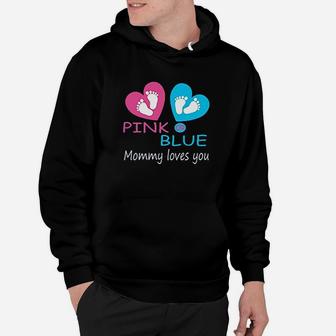 T Pink Or Blue Mommy Love Gender Reveal Shower Hoodie | Crazezy