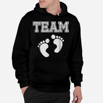 Team Boy Baby Shower Gender Reveal Party White Feet On Blue Hoodie | Crazezy