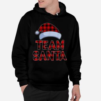 Team Santa Red Plaid Claus Hat Matching Family Christmas Hoodie | Crazezy