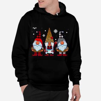 Three Gnomes In Leopard Print Buffalo Plaid Christmas Xmas Hoodie | Crazezy