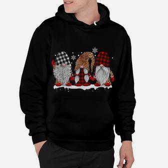 Three Gnomes In Leopard Printed Buffalo Plaid Christmas Gift Hoodie | Crazezy DE