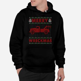 Tow Truck Driver Gifts Funy Ugly Christmas Merry Wreckmas Hoodie | Crazezy