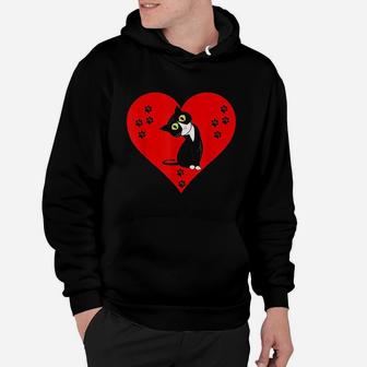 Tuxedo Cat Valentines Day Heart Hoodie | Crazezy