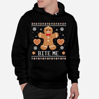 Ugly Christmas Sweater Bite Me Gingerbread Man Sweatshirt Hoodie | Crazezy