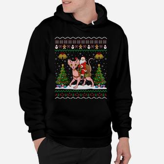 Ugly Sphynx Cat Xmas Gift Santa Riding Sphynx Cat Christmas Sweatshirt Hoodie | Crazezy