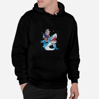 Uncle Sam Riding Shark 4Th Of July American Flag Hoodie - Monsterry