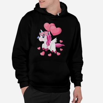 Unicorn Valentines Day Holding Balloon Heart My Valentine Hoodie - Monsterry