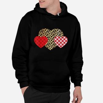 Valentine Hearts Love Leopard Plaid Vintage Apparel Hoodie - Monsterry UK