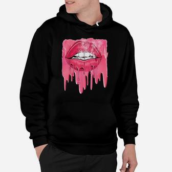 Valentines Pink Dripping Melting Lips Hoodie - Monsterry UK