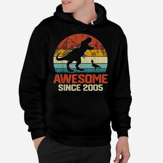 Vintage Awesome Since 2005 Retro Dinosaur Birthday Party Hoodie | Crazezy