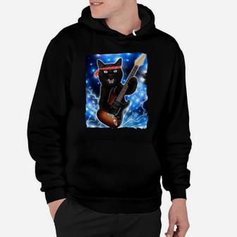 Vintage Black Cat Lover Retro Style Cats Gift Guitar Hoodie | Crazezy