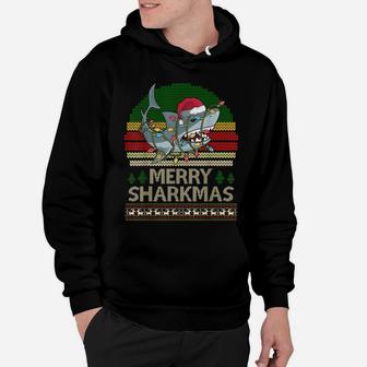 Vintage Merry Sharkmas Ugly Christmas Tee Funny Santa Hat Hoodie | Crazezy DE