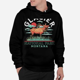 Vintage Montana Bull Elk Glacier National Park Retro Hoodie | Crazezy