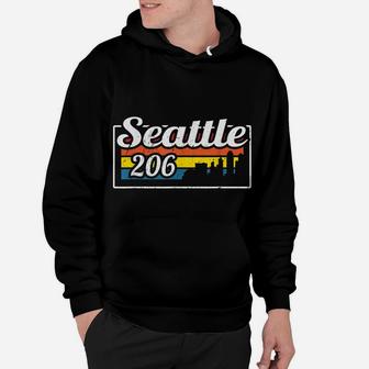 Vintage Seattle City Skyline 206 State Of Washington Retro Hoodie | Crazezy