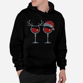 Wine Glass Santa Hat Reindeer Funny Drinking Team Christmas Hoodie | Crazezy UK