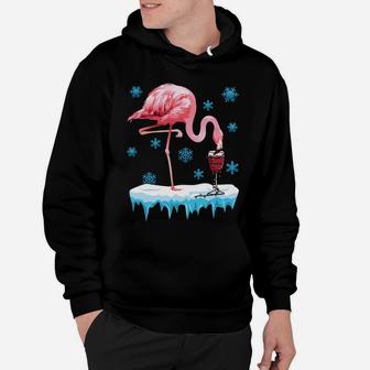 Wine Lover's Pink Flamingo Christmas Party Ugly Sweatshirt Hoodie | Crazezy UK
