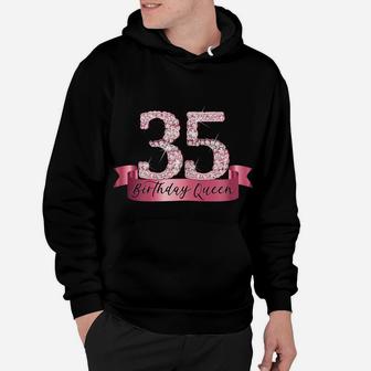 Womens Birthday Queen I Pink 35Th Number & Ribbon Banner Outfit Hoodie | Crazezy