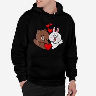Womens Brown Bear Cony Bunny Rabbit Love & Kisses For You Valentine Hoodie - Monsterry AU