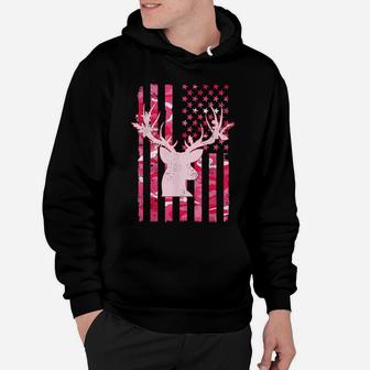 Women's Camo Whitetail Buck Deer Pink Camouflage Usa Flag Hoodie | Crazezy