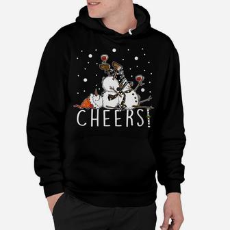 Womens Cheers Snowman And Wine Christmas Funny Hoodie | Crazezy DE