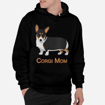 Womens Cute Black Tricolor Pembroke Welsh Corgi Mom Dog Lover Hoodie | Crazezy AU