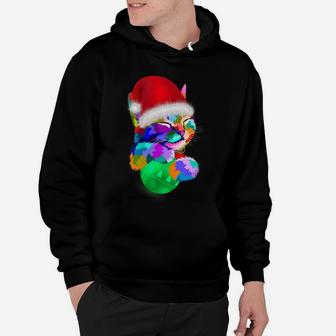 Womens Cute Cat Colorful Funny Santa Hat Christmas Ball Costume Hoodie | Crazezy