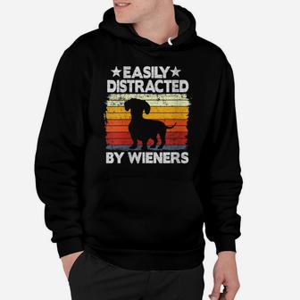 Womens Easily Distracted By Wieners Doxie Dog Vintage Dachshund Hoodie | Crazezy AU