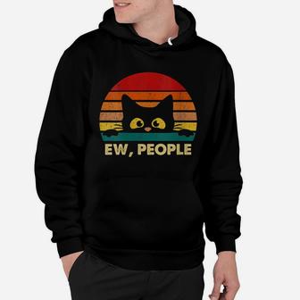 Womens Ew, People Vintage Black Cat Lover, Retro Style Cats Gift Hoodie | Crazezy