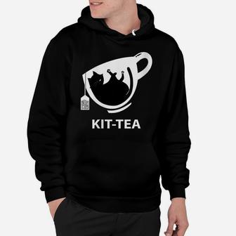 Womens Kit-Tea A Cute Black Cat With Tea Funny Cat Lovers Black Cat Hoodie | Crazezy