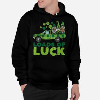 Womens Loads Of Luck Green Plaid Truck Gnome Clover St Patricks Day Hoodie | Crazezy DE