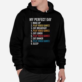 Womens My Perfect Day Video Games Funny Grandson Gamer Gift Hoodie | Crazezy DE