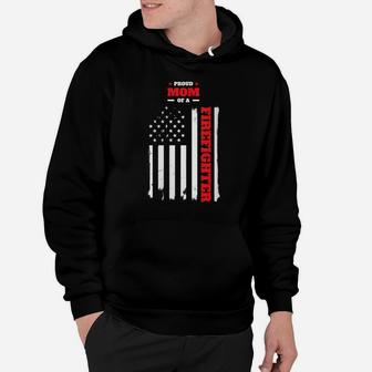 Womens Proud Mom Of A Firefighter Distressed American Flag Design Hoodie | Crazezy
