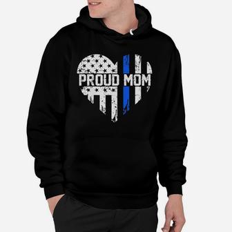 Womens Proud Mom Thin Blue Line Police Support Cop Mom Hoodie | Crazezy