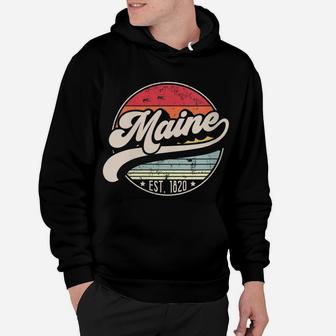 Womens Retro Maine Home State Me Cool 70S Style Sunset Gift Hoodie | Crazezy
