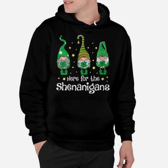 Womens St Patricks Day Here For The Shenanigans Gnome Shamrock Gift Hoodie | Crazezy CA
