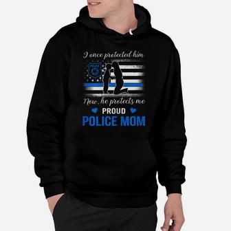 Womens Thin Blue Line American Flag Proud Police Mom Hoodie | Crazezy CA