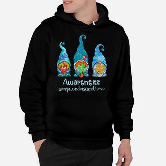 Womens Three Blue Gnomes Autism Awareness Puzzle Chemical Element Hoodie | Crazezy