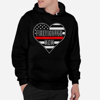 Womens Us Flag Heart Proud Firefighter Mom Hoodie | Crazezy