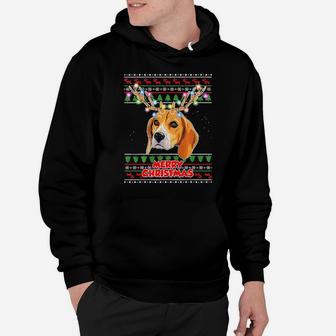 Xmas Beagle With Antler Hoodie - Monsterry CA