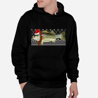 Xmas Fish Santa Hat Striped Bass Ugly Christmas Sweatshirt Hoodie | Crazezy UK